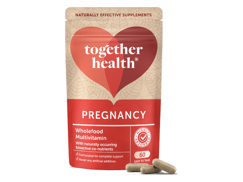 Together Health Prenatal Vitamin with Folate and DHA 60 Capsules pouch front label packaging with capsules