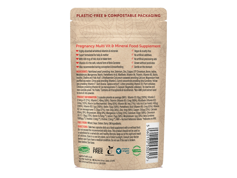 Together Health Prenatal Vitamin with Folate and DHA 60 Capsules pouch back label ingredients directions and barcode