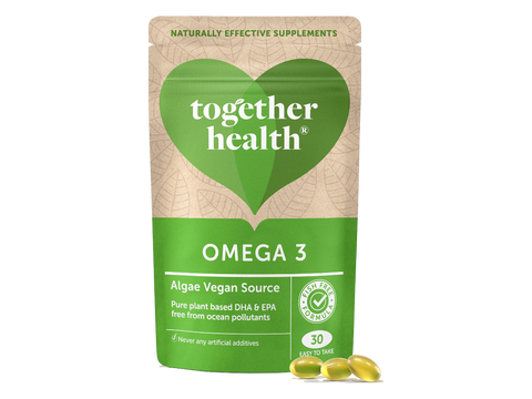 Together Health Vegan Omega 3 from Algae DHA and EPA 30 Softgels pouch front label packaging with softgels