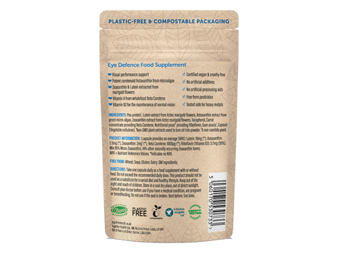 Together Health Vision Support Complex Lutein Zeaxanthin and Astaxanthin 30 Capsules pouch back label ingredients directions and barcode