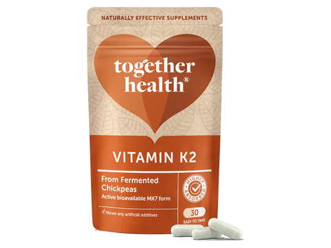 Together Health Vitamin K2 MK-7 Fermented Chickpeas 30 Capsules pouch front label packaging with capsules