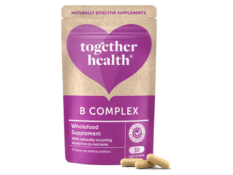 Together Health Whole Food B Complex 8 B Vitamins plus Vitamin C 30 Capsules pouch front label packaging with capsules