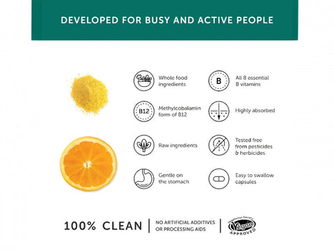 Together Health Whole Food B Complex 8 B Vitamins plus Vitamin C 30 Capsules vitamin B complex nutrient product information panel