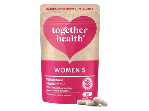 Together Health Women's Multivitamin Whole Food Formula with Iron 30 Capsules pouch front label packaging with capsules