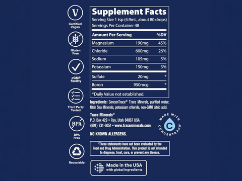 Trace Minerals 40,000 Volts! Electrolyte Concentrate – 237 ml (8 fl oz) supplement facts and ingredients label