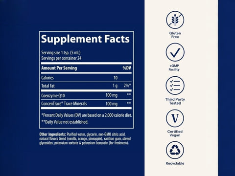 Trace Minerals CoQ10 Liquid Supplement 118 ml supplement facts panel