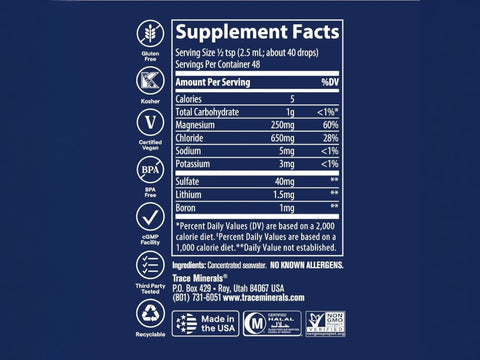 Trace Minerals ConcenTrace® Trace Mineral Drops supplement facts and ingredients label