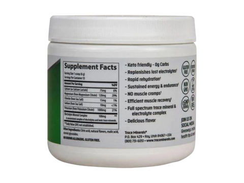 Trace Minerals Keto Electrolyte Powder Lemon Lime – 330 g (11.6 oz) supplement facts and ingredients label