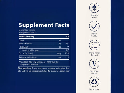 Trace Minerals Zinc Gummies Elderberry - 60 Count supplement facts and ingredients label