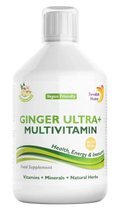 Front Image: Swedish Nutra Ginger Ultra+ liquid multivitamin 500ml bottle