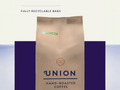 Union Revelation Espresso Blend Whole Bean Coffee recyclable bags.