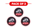 Three round tins of Uppercut Deluxe pomade arranged on a white background under a red banner that reads 'PACK OF 3'. The tins have black, white, and red labels showing the Uppercut logo and text.