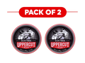 Two round tins of Uppercut Deluxe Pomade shown side by side with a red banner above reading 'PACK OF 2' on a white background.