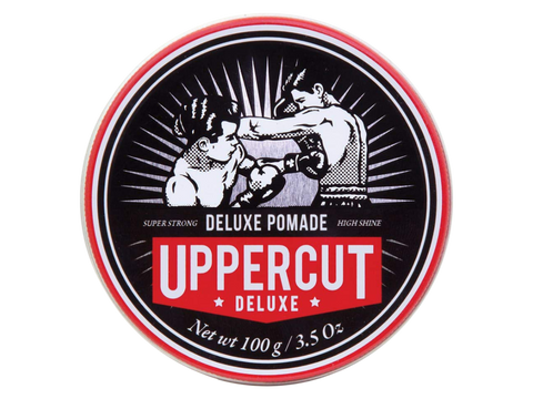 Uppercut Deluxe Pomade 100g front view of styling pomade tin with branding