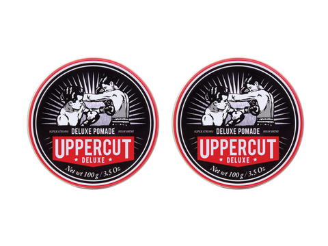 Uppercut Deluxe Pomade 100g front view of styling pomade 2 packs
