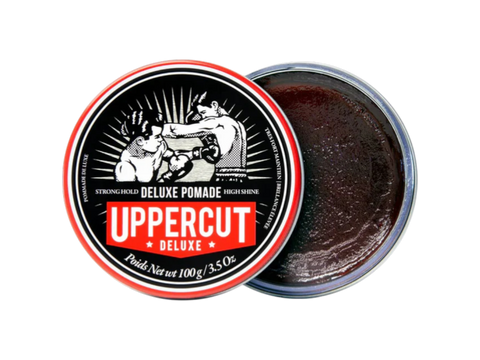Uppercut Deluxe Pomade 100g top lid view showing product logo and 100g size