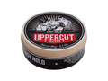 Uppercut Deluxe Easy Hold 90g top view of hair styling pomade tin with branding