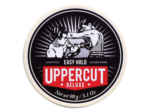 Uppercut Deluxe Easy Hold 90g front view of hair styling pomade tin with branding