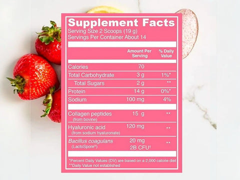 Vital Proteins Beauty Collagen strawberry lemon powder tub 271g supplement facts and ingredients