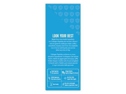 Vital Proteins Collagen Peptides sachet box unflavoured 10 x 100g supplement facts and ingredients