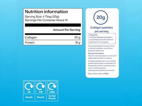 Vital Proteins collagen peptides nutrition facts 284g back label