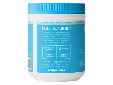 Vital Proteins Collagen Peptides unflavoured powder tub 650g supplement facts and ingredients
