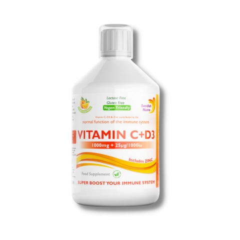 Swedish Nutra Vitamin C D3 Zinc liquid orange flavour 500ml bottle