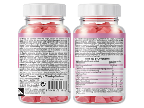 WEIDER Beauty Hair, Skin & Nails Gummies – Raspberry Flavour | 40 Gummies | Biotin + CoQ10 + Hyaluronic Acid ingredients & barcode