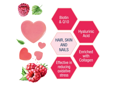 WEIDER Beauty Hair, Skin & Nails Gummies – Raspberry Flavour | 40 Gummies | Biotin + CoQ10 + Hyaluronic Acid