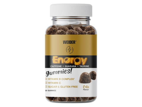 Bottle of Weider Energy Gummies on a white background