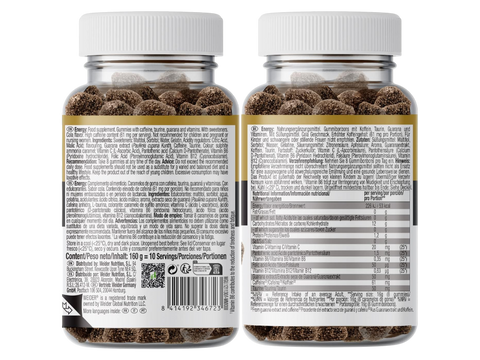 Bottle of Weider Energy Gummies ingredients & barcode