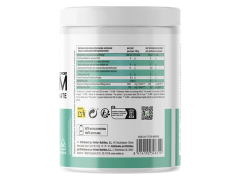 Nutritional supplement container with barcode label on a white background