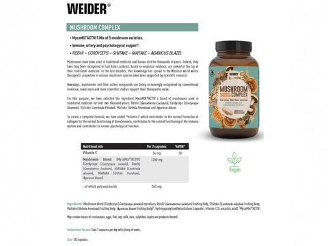 Weider Mushroom Complex – 180 Vegan Capsules ingredients