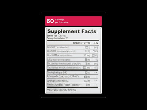 WEIDER PRIME Powered  – Testosterone Support (120 Capsules) supplement facts