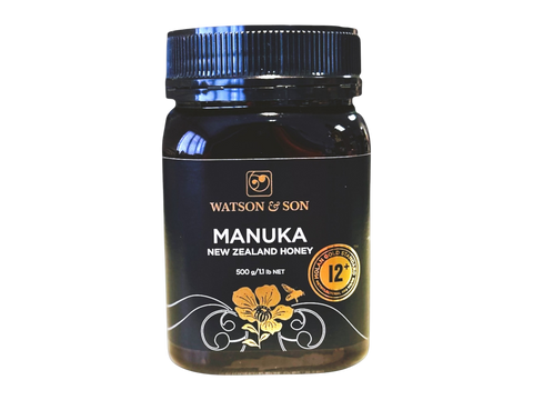 Watson & Son Black Label Manuka Honey MGS12+ (MGO400) 500g jar front label packaging