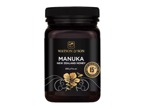 Watson & Son Black Label Manuka Honey MGS15+ (MGO500) 500g jar front label packaging