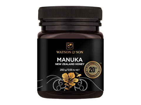 Watson & Son Black Label Manuka Honey MGS20+ (MGO800) 250g jar front label packaging