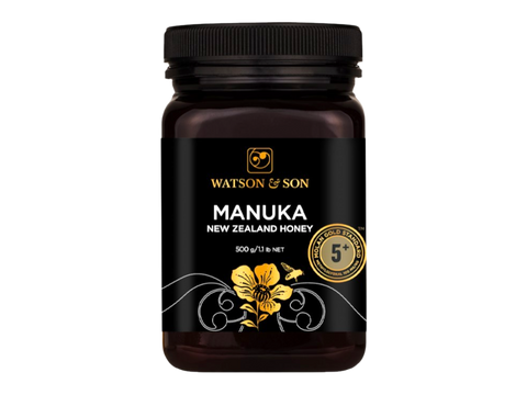 Watson & Son Black Label Manuka Honey MGS5+ (MGO100) 500g jar front label packaging