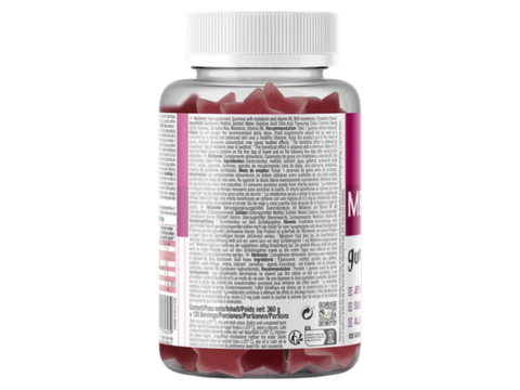 Ingredients and usage instructions for Weider Melatonin gummies.