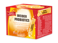 Front: Weider Microbiotics Immune Support probiotic box with 60 single-dose sachets, orange flavour, on white background.