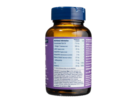 Supplement facts & ingredients image: Wiley’s Finest Bold Vision ingredient panel bottle 60 count