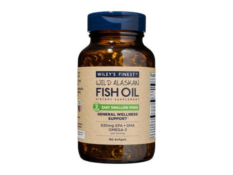 Front Image: Wiley's Finest Easy Swallow Minis fish oil omega-3 180 softgels bottle front