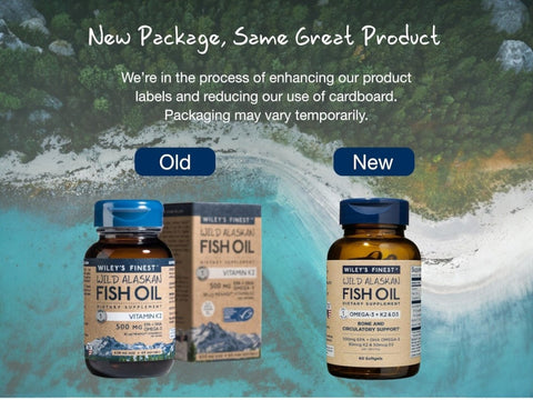 Wiley's Finest Omega-3 with Vitamin K2 & D3 - 60 Softgels old & new packaging