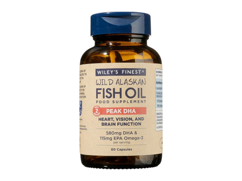 Wiley's Finest Peak DHA wild Alaskan fish oil softgels bottle front label 60 softgels