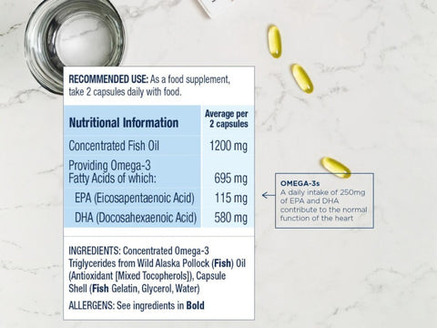 Wiley's Finest Peak DHA wild Alaskan fish oil softgels supplement facts panel 60 softgels
