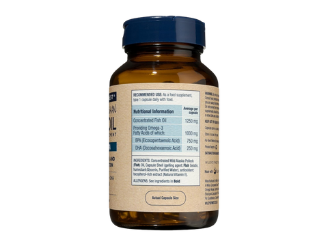 Supplement facts & ingredients image: Wiley’s Finest Peak EPA fish oil ingredient panel bottle 60 count
