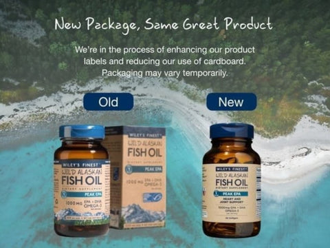 Wiley’s Finest Peak EPA Wild Alaskan Fish Oil - 60 Capsules. Old & new packaging