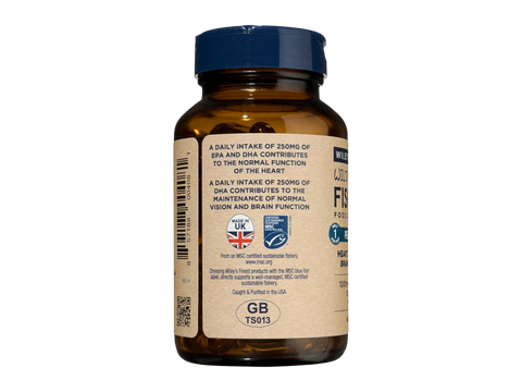 Back image: Wiley’s Finest Peak EPA fish oil supplement facts bottle 60 count
