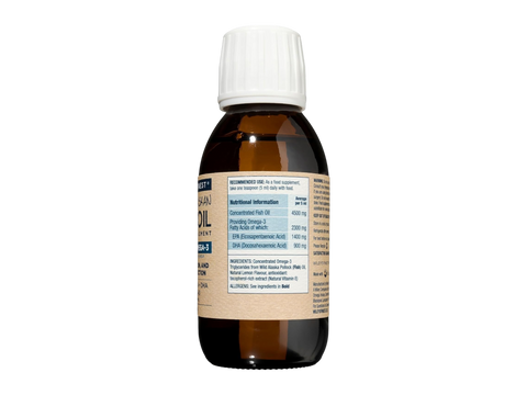 Supplement facts & ingredients image: Wiley’s Finest Wild Alaskan fish oil ingredient panel bottle 125ml