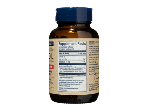 Supplement Facts & Ingredients Image: Wiley's Finest prenatal DHA omega-3 ingredients label 60 softgels bottle